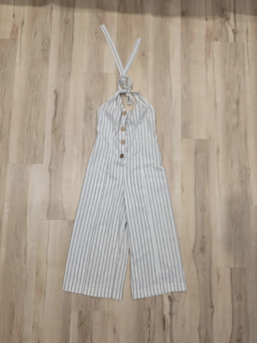Emory Park Striped Halter Wide-Leg Jumpsuit — White & Navy